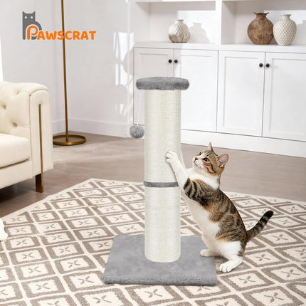 PAWSCRAT Cat Scratching Post 32" Tall, Large Diameter Natural Sisal Cat Scratch Post with Dangling Ball for Indoor Cats, Scratch-Resistant Durable and Protect Your Furniture, LightGrey