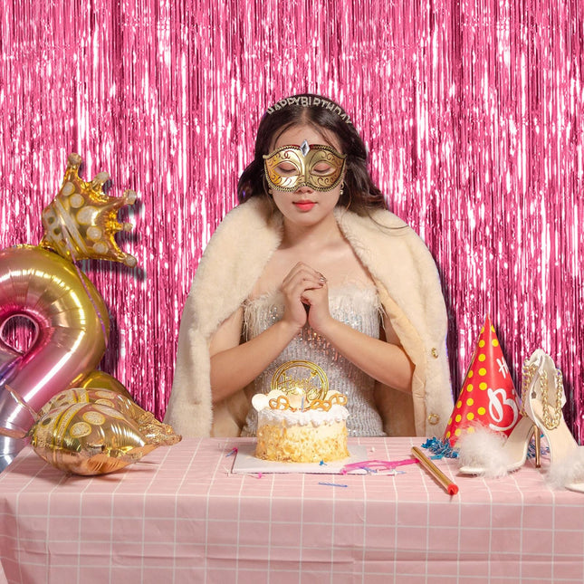 Paquete de 2 decoraciones de fondo de fiesta rosa, cortina de flecos de lámina metálica para cumpleaños, fondo para fotos, despedida de soltera y graduación