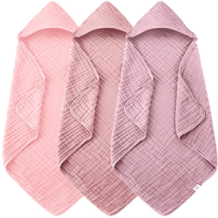3-Pack Muslin Hooded Baby Towels, 100% Cotton, Ultra-Soft & Absorbent Baby Bath Towels with Hood for Babies, Infant, Toddler and Newbron (Grey and Navy Blue Series,32" x 32")