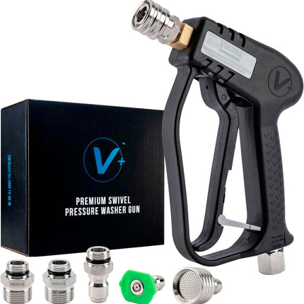 VIKING Premium Swivel Pressure Washer Gun, Short Handle with ¼” Quick Connect for a Gas or Electric Pressure Washer, Includes 3 Adapters and 2 Nozzles for Car Cleaning Kit