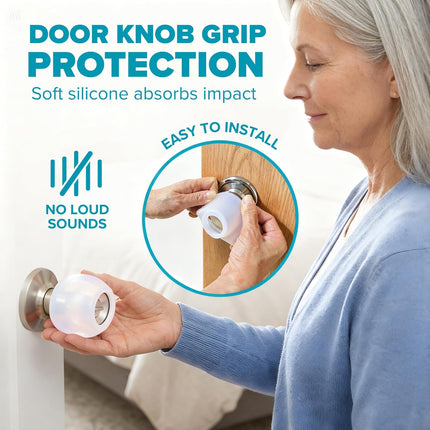 STRONGEST HOME Clear Silicone Door Knob Cover & Wall Protector – Soft Rubber Handle Grip for Arthritis Support and Quiet Damage Prevention (2 Pack)