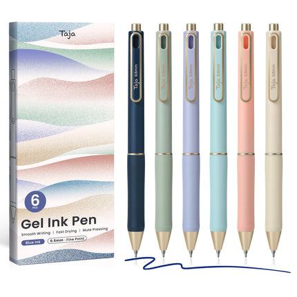 Bolígrafos de gel, 6 piezas de tinta negra de secado rápido, punta fina de 0.5mm, tonos pastel