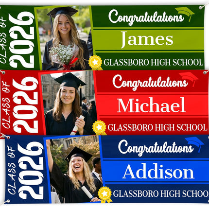 Personalized Graduation Banner with Photo, Custom Class of 2026 Graduation Decorations, Weatherproof Vinyl Congrats Grad Sign for Backyard Party, High School & College Outdoor Backdrop.