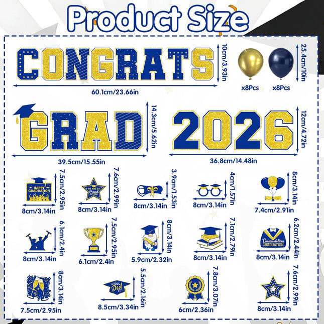 Graduation Car Magnets 2026, 46PCS Blue Gold Graduation Car Decorations 2026