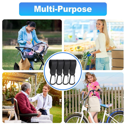 4 Pack Premium Non-Slip Stroller Hooks, Adjustable Carabiner Clips, Multifunctional Baby Stroller Accessories for Diaper Bags/Purses, Universal Fit for Strollers, Bikes, Wheelchairs & Walkers