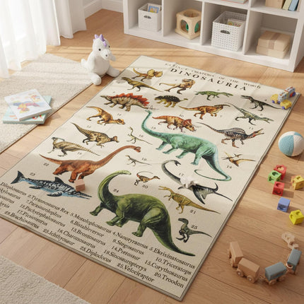Qaba Extra Large Baby Play Mat 6.6' x 4.9', Educational Polyester Crawling Mat, Non-Slip Puzzle Rug, for Toddlers, Living Room and Bedroom with Dinosaur Pattern, Khaki
