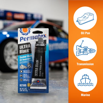 Ultra Black Maximum Oil Resistance RTV Silicone Gasket Maker, Sensor Safe and Non-Corrosive, for High Flex and Oil Resistant Applications 3 oz