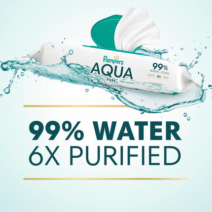Pampers Aqua Pure Baby Wipes, 99% Water, Fragrance Free, 672 Baby Wipes Total (12X Flip-Top Packs) [Packaging May Vary]