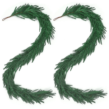 6Ft 2Pcs Artificial Norfolk Pine Garland, Real Touch Faux Greenery for Fireplace Mantel Staircase Wall, Christmas Hanging Indoor Outdoor Decor