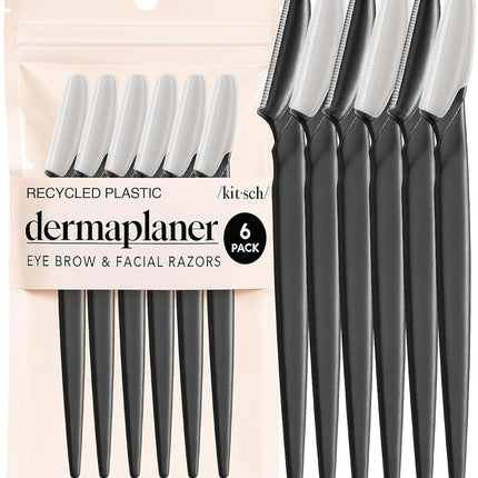 Kitsch Dermaplane Razor for Women Face – Face Razors for Women & Men, Eye Brow Razors & Face Shaver – Exfoliating Facial Razor & Dermaplaner as Skin Care Tool for Smoother Skin - Black, 6 pcs