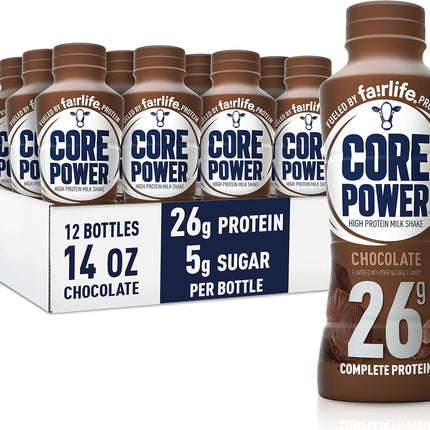Core Power Protein Shake, Chocolate, 26g Bottle, 14oz, 12 Pack