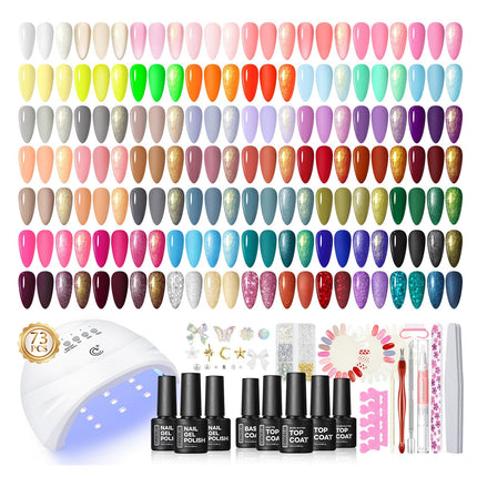Set de 25PCS de esmalte de uñas en gel colores de otoño, esmalte en gel soak off con brillo y mate, capa superior dorada plateada con glitter, rojo marrón negro blanco verde DIY para mujeres y niñas