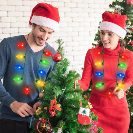 2Pack Christmas Light Necklace 9 LED Bulbs 3 Flash Modes Ugly Sweater Light