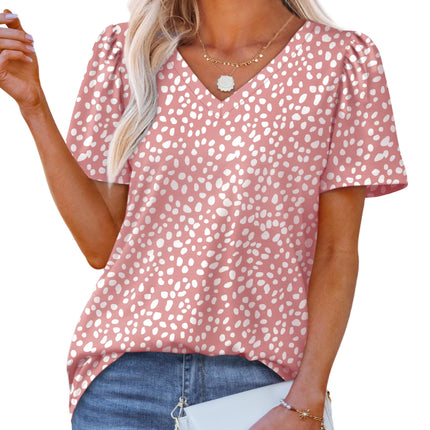 T Shirts for Women V Neck Dressy Casual Blouses Puff Short Sleeve Summer Tops Loose Fit
