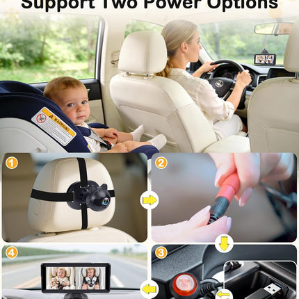 Thybro 1080P Dual Baby Car Camera: 6.8" Night Vision Monitor 2-Kids from Head to Toe at Once - USB Plug & Play Tool-Free Easy Setup for Two-Child Families on Daily Driving