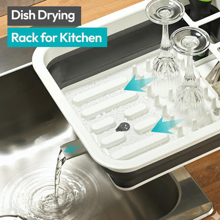 Pop-Up Collapsible Dish Drying Rack with Cutlery Compartment, Gray