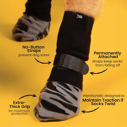DOK TigerToes Premium Non-Slip Dog Socks for Hardwood Floors - Extra-Thick Grip that Works Even When Twisted - Prevents Licking, Slipping, and Great for Dog Paw Protection (X-Small)