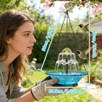Hanging Solar Bird Bath Fountain, 2026 New Solar Powered Cascading Outdoor Water Fountain, Hanging Bird Bath with Flowing Water, Decorative Garden Yard Patio Bird Bath Fountain (1pcs Blue)