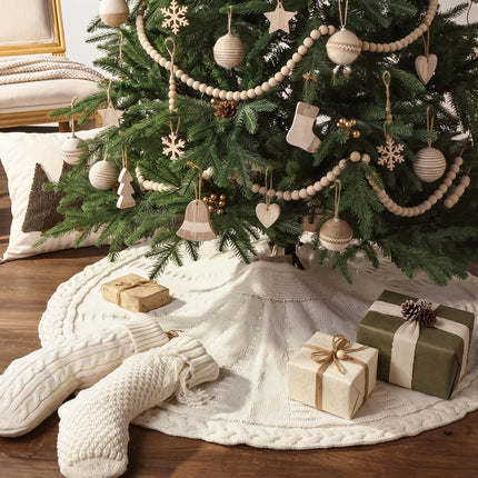 Knit Christmas Tree Skirts, Neutral Tree Skirt, Cozy Christmas Decorations