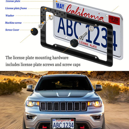BGGTMO American Flag License Plate Frame- 2 Pack Patriotic ABS Plastic Car Tag Cover with 3D USA Flag Pattern, Glossy on Matte Black, with Screws, Metal Decals