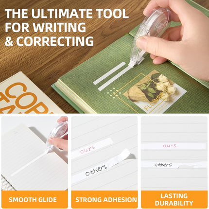 White Correction Tape, 10 Pack Bulk, Extra Long 65.62 Feet x 0.197 Inch, Strong Covering Power for Instant Corrections, Clear for Writing & No Marks for Copying, for School and Office
