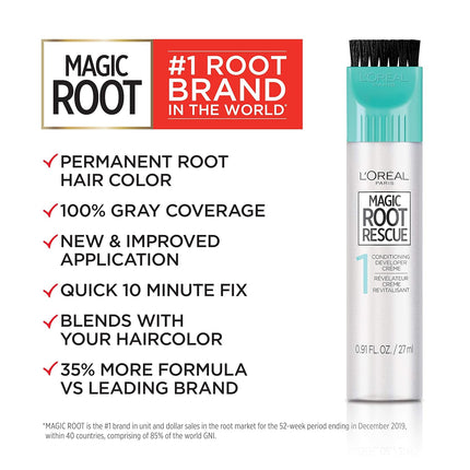 L’Oréal Paris Magic Root Permanent Hair Color, 10 Minute Root Coloring Kit with 100% Gray Hair Coverage, 2 Black, 2 Count