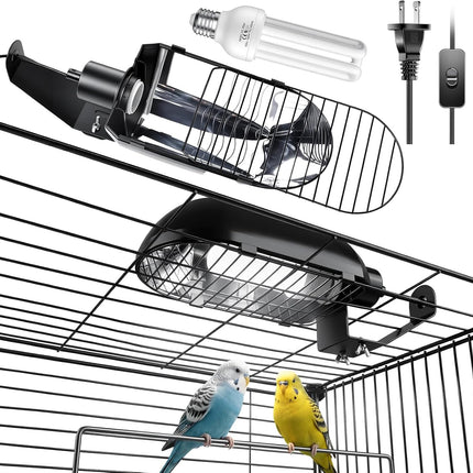 HOSUKKO Bird Cage Light Fixture Combo Kit with Chew Guard,Lamp Hood with 2.4% UVB UVA 20W Compact Fluorescent Bulb for All Kinds Captive Birds