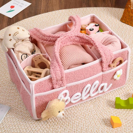 Personalized Plush Baby Storage Basket Customizable with Name and Design Baby Essentials Organizer with Removable Dividers Ideal for Car Storage Nursery Organization And Christening Gifts
