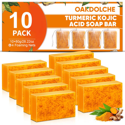 5 Pcs 80g Turmeric Kojic Acid Soap Bars with 2 Foaming Mesh Nets