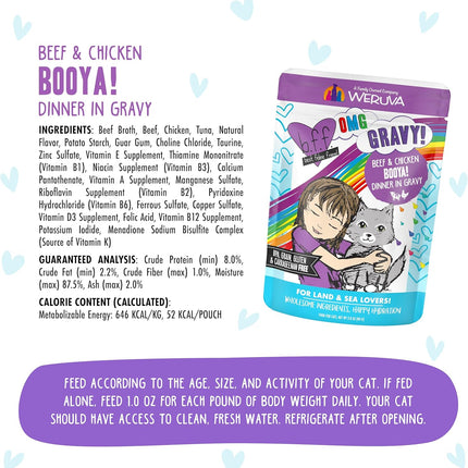 Weruva B.F.F. OMG - Best Feline Friend Oh My Gravy!, Booya! Beef & Chicken in Gravy Cat Food, 2.8oz Pouch (Pack of 12)