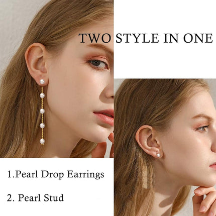 Pearl Earrings for Women, Gold Pearl Drop Earrings for Grils Boho Silver Dangle Earring as Wedding Gifts, Statement Bride Bow Earring Dainty Bow Jewelry, White Ball Prom Easter Accessories