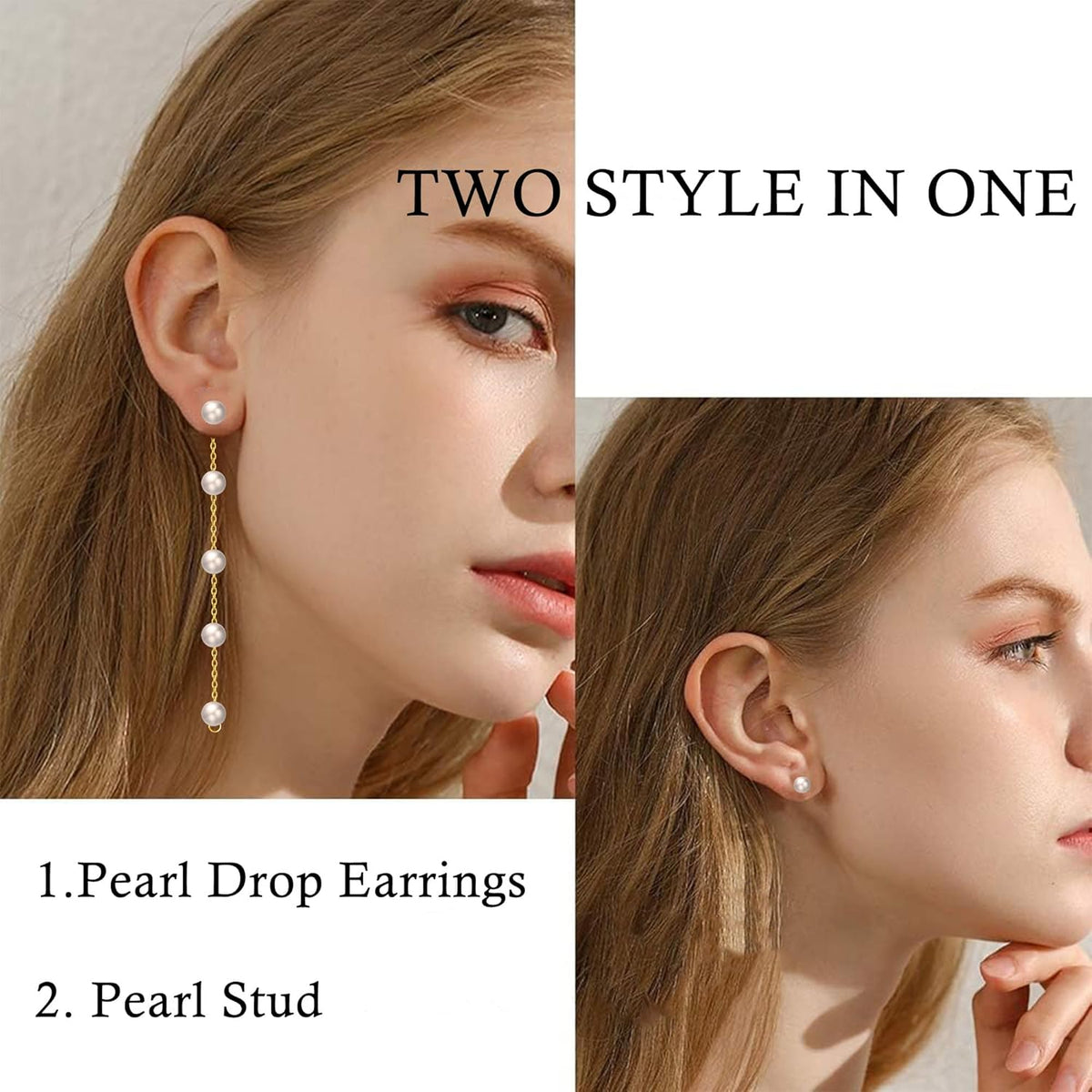 Pearl Earrings for Women, Gold Pearl Drop Earrings for Grils Boho Silver Dangle Earring as Wedding Gifts, Statement Bride Bow Earring Dainty Bow Jewelry, White Ball Prom Easter Accessories