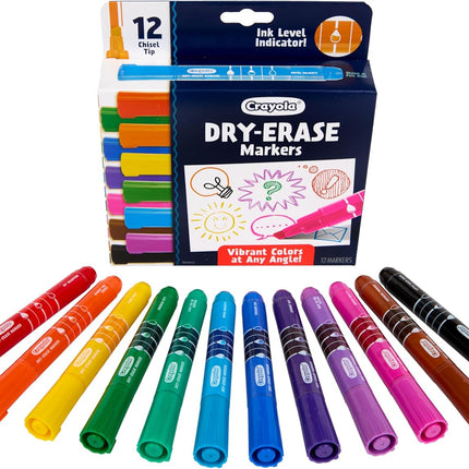 Crayola Take Note Dry Erase Markers for School (12ct) Essential Easter Basket Stuffers, Chisel Tip Whiteboard Markers, Spring Craft Supplies for Teachers, Low Odor