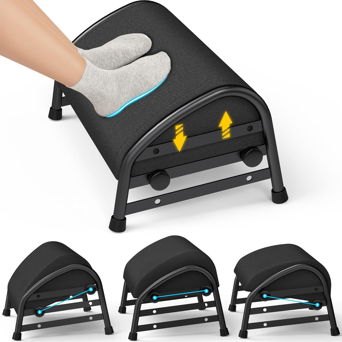 Adjustable Foot Rest for Under Desk at Work, Ergonomic Foot Stools with 7 Positions, Elevated Cushion Under Desk