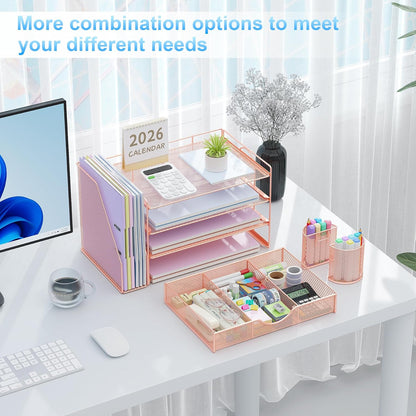 Rose Gold 4-Tier Desk Organizer with File Holder, Drawer and 2 Pen Holders - photo 3