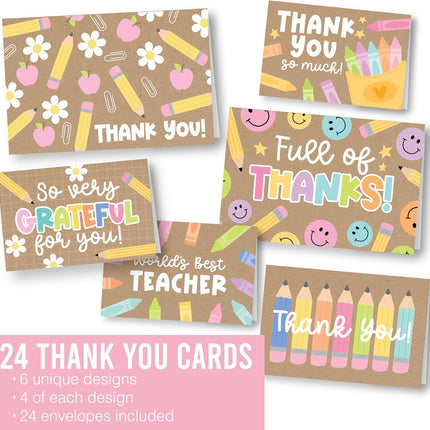 Hadley Designs 24 Teacher Thank You Cards with Envelopes - 6 x 4 Teacher Appreciation Cards Bulk, End of School Year, Graduation 2026, Teachers Appreciation Week, Thank You Teachers Card from Student