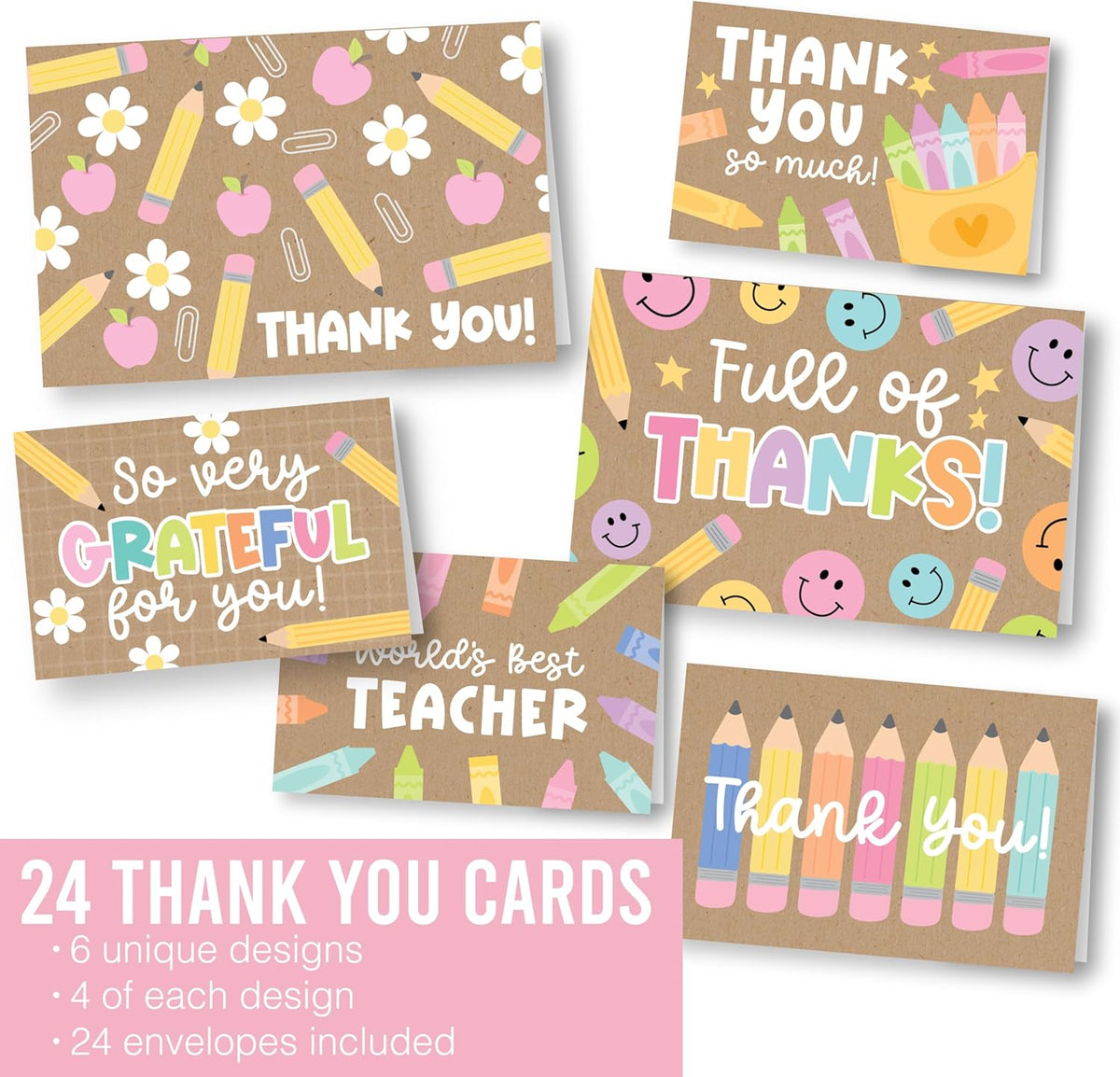 24 Teacher Thank You Cards with Envelopes - 6 x 4 Teacher Appreciation Cards Bulk - photo 3