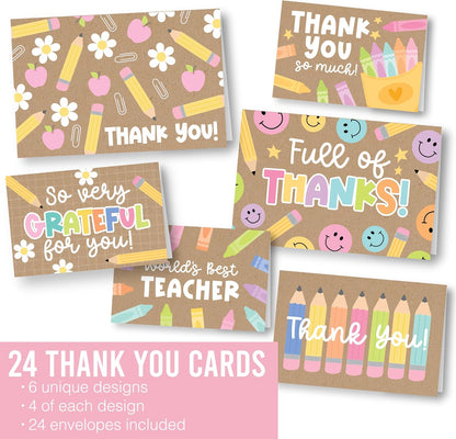 24 Teacher Thank You Cards with Envelopes - 6 x 4 Teacher Appreciation Cards Bulk - photo 3