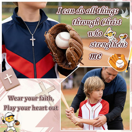 Sereney Baseball Necklaces for Boys as Baseball Cross Necklace,Stainless Steel Christian Philippians 413 Accessories Pendant as Religious Baseball Gifts for Boys, Communion Confirmation Baptism