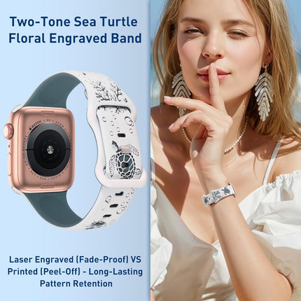 Sea Turtle Engraved Band Compatible with Apple Watch Band Women Men 38mm 40mm 41mm 42mm 44mm 45mm 46mm 49mm Two-Tone Cute Sport Silicone Band for iWatch Series 11 10 Se Ultra 9 8 7 6 5 4 3 2 1