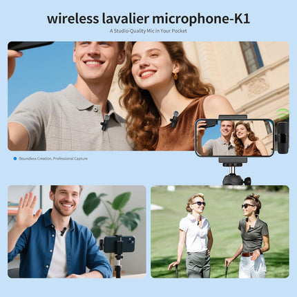Wireless Microphone for iPhone iPad and Android Phone, 2 Pack Wireless Lavalier Lapel Mic with Noise Reduction, Plug and Play Mini Microphone for Video Recording Interview Podcast YouTube TikTok Vlog