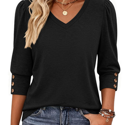 Womens 3/4 Sleeve V Neck T Shirts Dressy Casual Tops