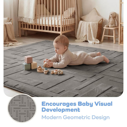 Baby Play Mat for Floor, 1.3" Thick 79x118 Plush Soft Foam Mats for Toddler Kids Crawling, Non-Slip Easy Care Nursery Rug for Playroom Living Room (Light Grey)