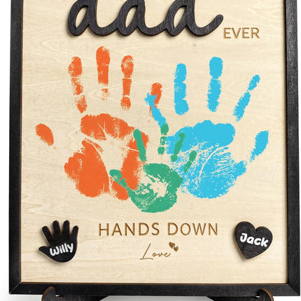 Best Dad Ever Hands Down Sign, Father's Day Wooden DIY Handprint Sign Gifts, Personalized Gift for Dad from Kids, Son, Daughter, Perfect Present for Papa, Daddy, Grandpa, Happy Birthday Gifts