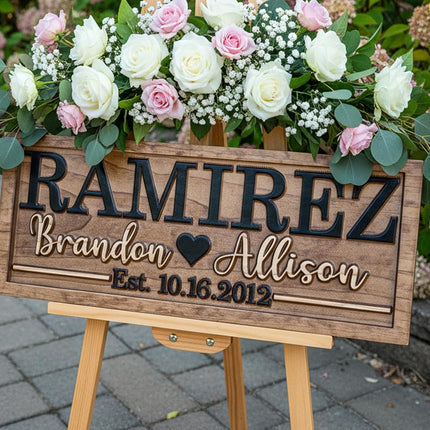 Bridal Shower Gift | Personalized Wedding Gift Last Name Established Sign | Anniversary | Engagement Gifts | Valentines Day Gift | Wood Wedding Sign | Name Heart Sign | Couples Gift