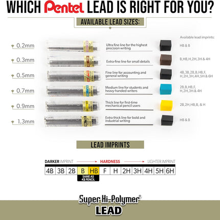 Pentel Super Hi-Polymer Lead Refills, 0.7 mm, 2B, 72 Pieces (12 pcs per tube, 6 tubes)