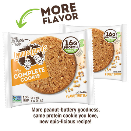Lenny & Larry's Protein Cookie, [Peanut Butter], Chewy Soft Baked, 16g Plant Protein, Vegan, Non-GMO, High Fiber, 4 Ounce Cookie (Pack of 12)