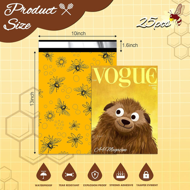 Bees Poly Mailers 10x13 Inch, 25 Count