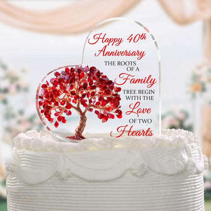 40th Wedding Anniversary Heart Acrylic Plaque, 40th Ruby Wedding Cake Topper Decorations, 40 Years Of Married Gifts For Parents, Tree of Life Anniversary Wedding Gifts for Couples