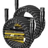XLR Cables 25ft 2Pack, Durable Nylon Braided XLR Microphone Cable